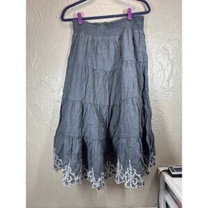 Style & Co Blue Maxi‎ Skirt Peasant Eyelets Embroider Flowy Elastic Waist Size M